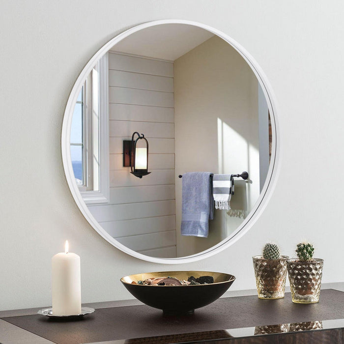 Arcus 36\" X 36\" Hand Crafted Round Mirror - White
