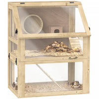 PawHut Wooden Hamster Cage, 3 Tier Gerbil Cage with Detachable 12.6