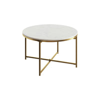 Gilded Round Coffee Table White Marble Tabletop 