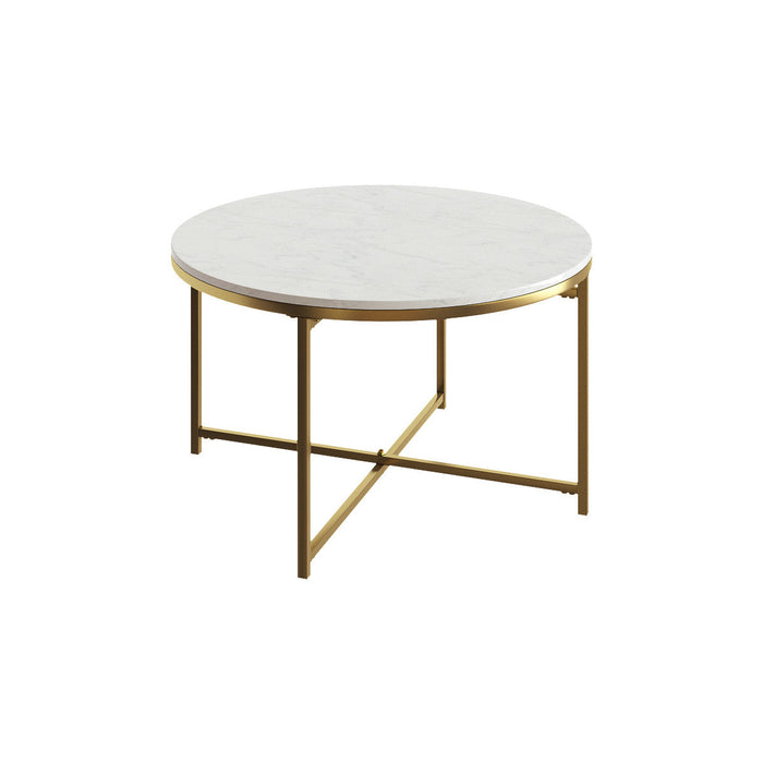 Gilded Round Coffee Table White Marble Tabletop 