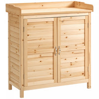 Outsunny Garden Storage Cabinet, Outdoor Storage Potting Shed, Natural
