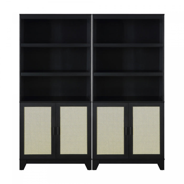 Sheridan Mid-Century Modern 31\" Bookcase Cabinet in Black (7-Shelf) - Set of 2 