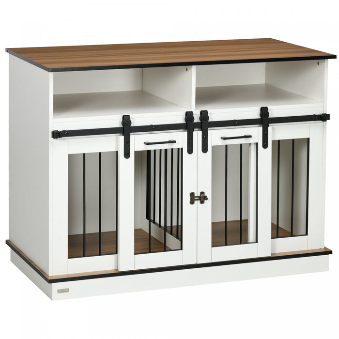 Pawhut Dog Crate Furniture For Large Dogs With Removable Divider, Dog Kennel For 2 Small Dogs With S