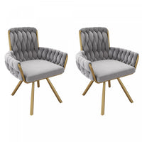 Timothy Velvet Swivel Dining Chairs with Tufted Upholstered and Metal Legs Set of 2, Grey