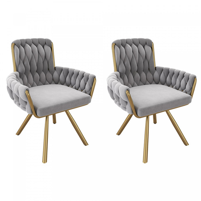 Timothy Velvet Swivel Dining Chairs with Tufted Upholstered and Metal Legs Set of 2, Grey  