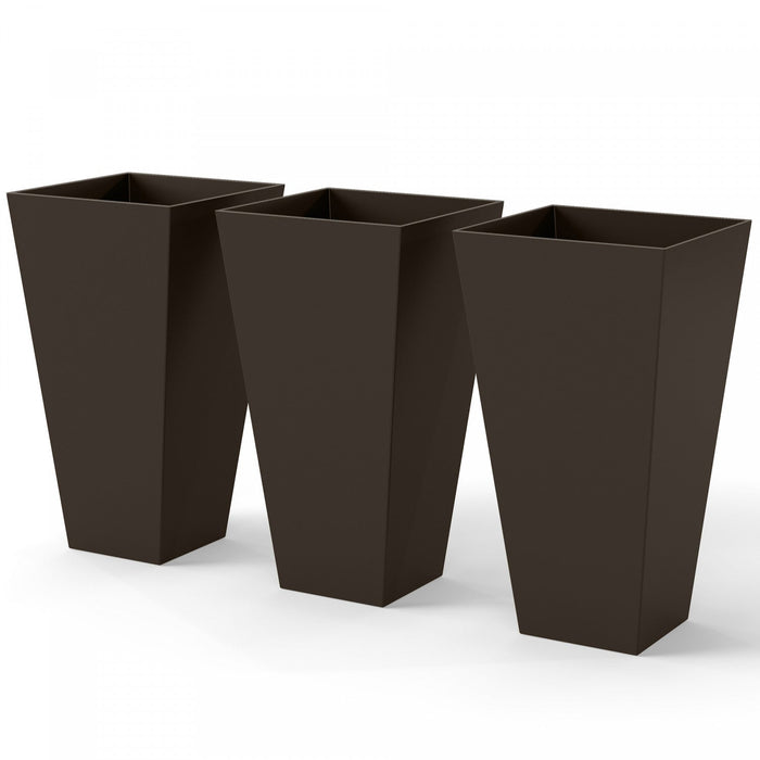 Outsunny 28" Tall Plastic Planters, Set of 3 Garden Flower Pots, Brown