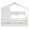 Jeames Wood House Bed with 2 Storage Drawers and Shelf,Twin Size - White 