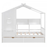 Jeames Wood House Bed with 2 Storage Drawers and Shelf,Twin Size - White 