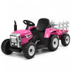 Costway 12v Kids Ride On Tractor With Trailer Ground Loader W/ Rc & Lights Pink