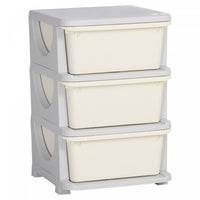 Qaba Kids Toy Storage Organizer With 3 Plastic Bins, 3 Tier Drawer Chest Utility For Kids Bedroom Nursery Kindergarten Living Room For Boys Girls Toddlers, Cream White