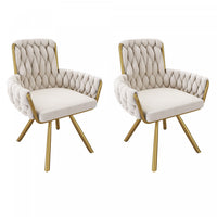 Timothy Velvet Swivel Dining Chairs with Tufted Upholstered and Metal Legs Set of 2, Glod