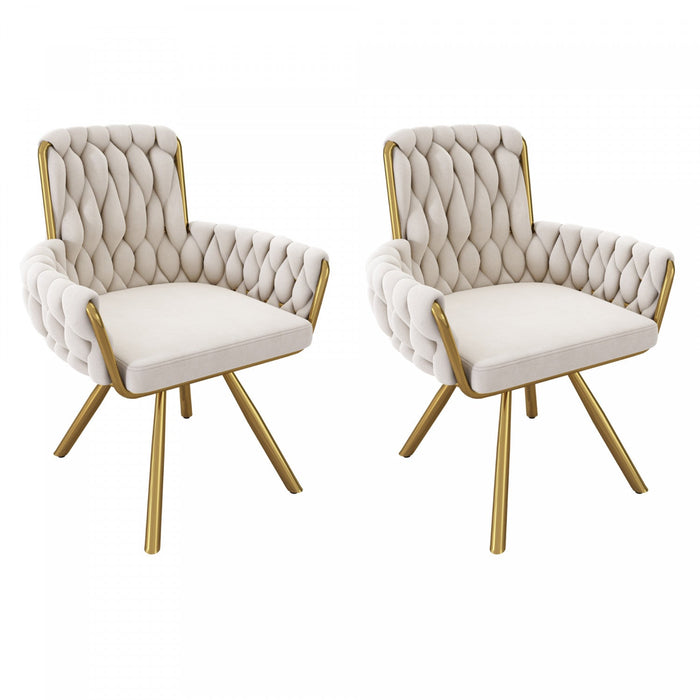 Timothy Velvet Swivel Dining Chairs with Tufted Upholstered and Metal Legs Set of 2, Glod  