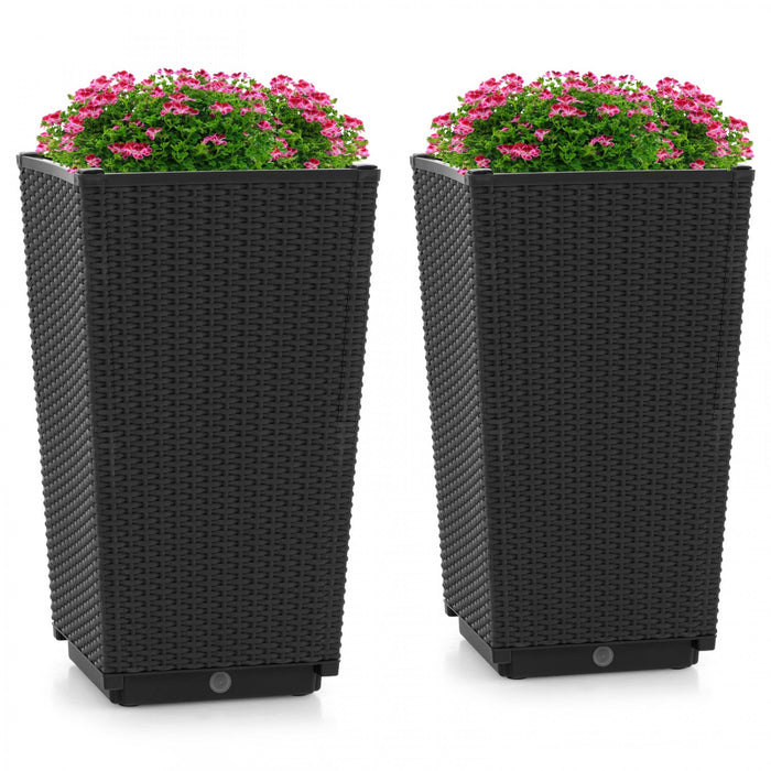 Costway 2pcs Outdoor Wicker Flower Pot 22.5"tall Planters With Drainage Hole Black