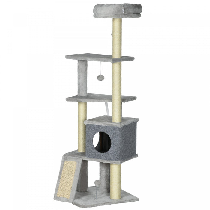 Pawhut 57.5\" Cat Tree With Scratching Posts, Cat Tower With Cat Condo, Bed, Perches, Toys, Ramp, Cat