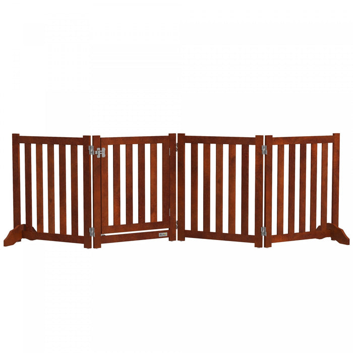 Pawhut Foldable Dog Gate With Door, 4 Panels Freestanding Pet Gate With Support Feet Indoor Playpen 