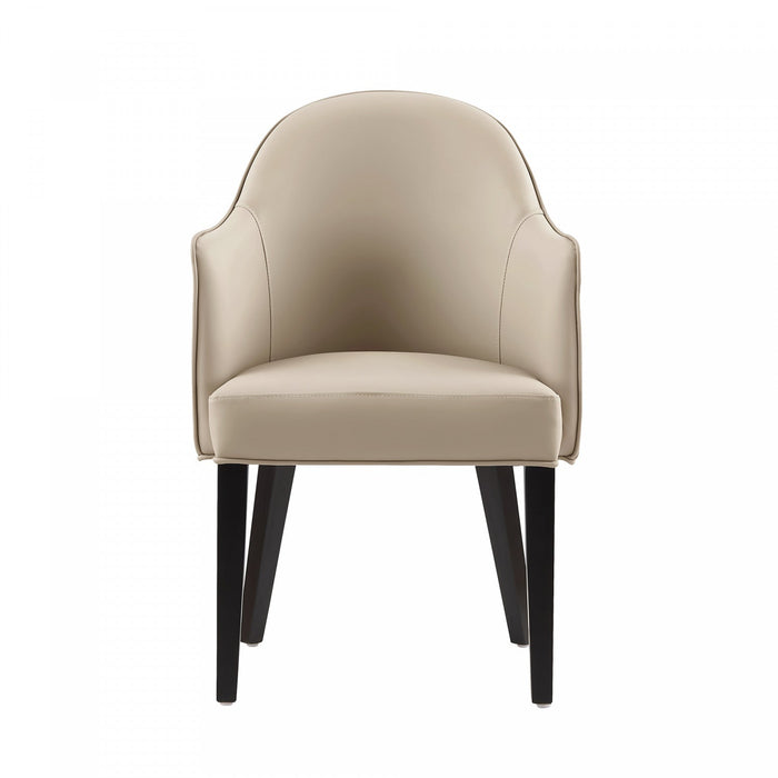 Hillman Modern Wood Vegan Leather and Velvet Armchair in Sand Dining Chair 