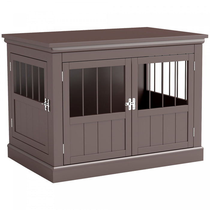 Pawhut Dog Crate Furniture, 31\" Dog Kennel Side End Table With Three Doors, Indoor Dog Cage For Smal