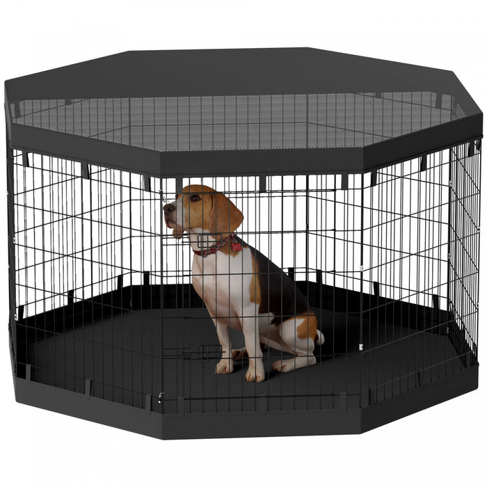 Pawhut Dog Playpen, 8 Panels Foldable Dog Pen With Waterproof Bottom Pad, Sunproof Top Cover, 36\"h D