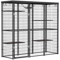 Pawhut Catio Outdoor Cat Enclosure, Weld Wire Outdoor Cat House With Waterproof Cover, 4 Jumping Platforms, Hammock, Cat Cage Indoor For 1-3 Kittens, 69