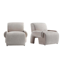 Verandah Mid-Century Modern Chenille Lounge Chair in Beige - Set of 2