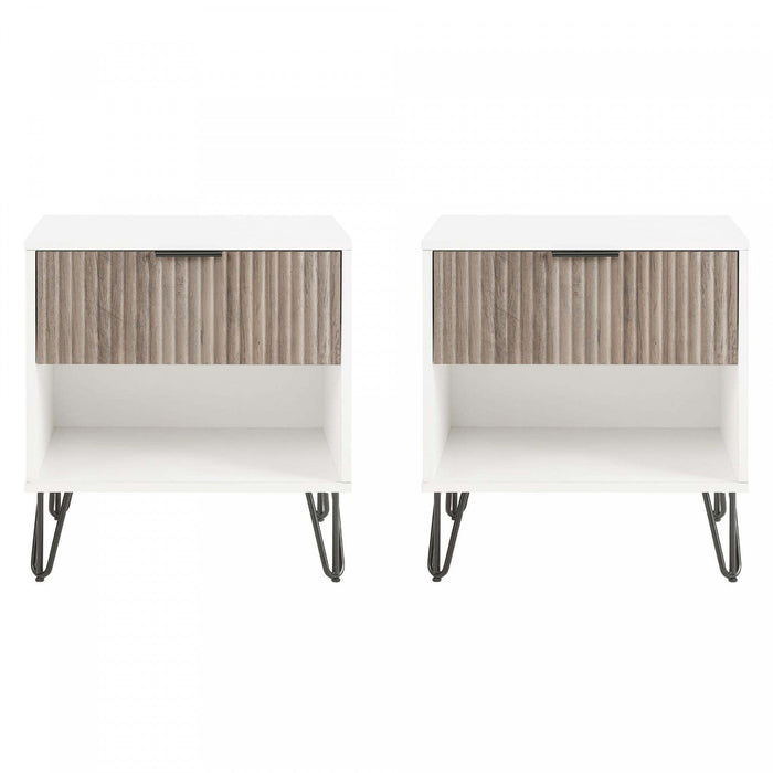 Dumbo Modern 20\" Fluted Nightstand in Rustic Gray and White (1-Drawer) - Set of 2 