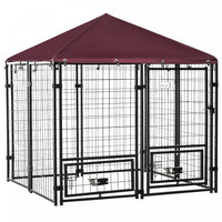 Pawhut Outdoor Dog Kennel, Welded Wire Steel Fence, Lockable Pet Playpen Crate, With Water-, Uv-resi