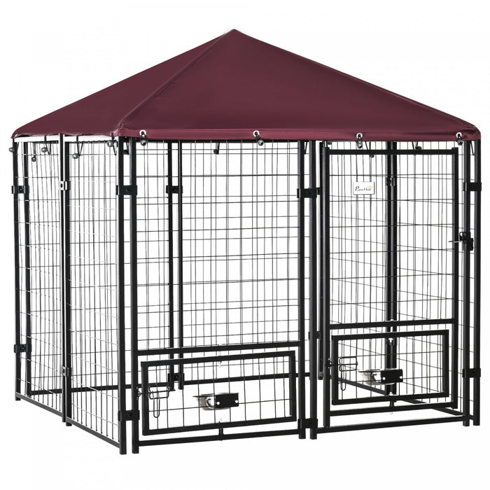 Pawhut Outdoor Dog Kennel, Welded Wire Steel Fence, Lockable Pet Playpen Crate, With Water-, Uv-resi