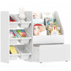 Qaba Kids Bookshelf and Toy Storage, 3-Tier Bookcase with 6 Removable Bins and Large Rolling Box, Montessori Toy Organizer for Toddler Nursery Playroom Bedroom, White