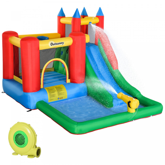 Outsunny Kids Bouncy House Inflatable Pool Water Slide Trampoline Bounce Castle Climbing Wall With I