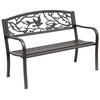 Outsunny 50" Outdoor Metal Garden Bench With Vintage Bird Pattern, Brown