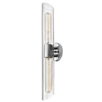Dainolite Samantha 2 Light Vanity Light Tall Polished Chrome Clear Fluted Glass Lamp