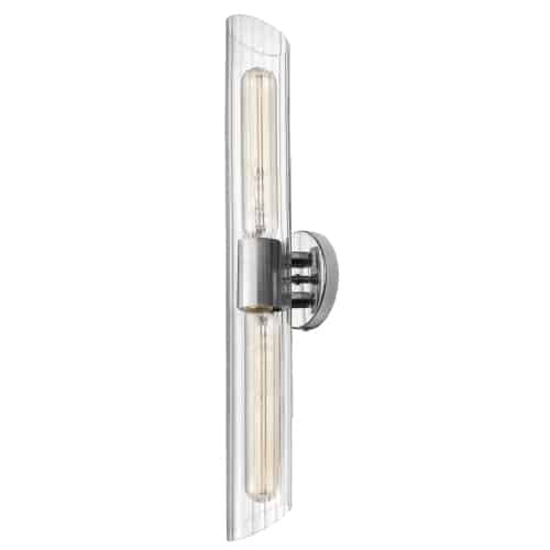 Dainolite Samantha 2 Light Vanity Light Tall Polished Chrome Clear Fluted Glass Lamp