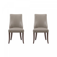 Connie Modern Wood Vegan Leather and Velvet Dining Chair in Taupe - Set of 2