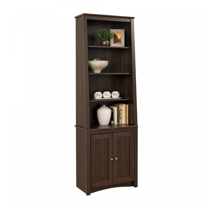Tall Slant-Back Bookcase with Two Shaker Doors - Espresso