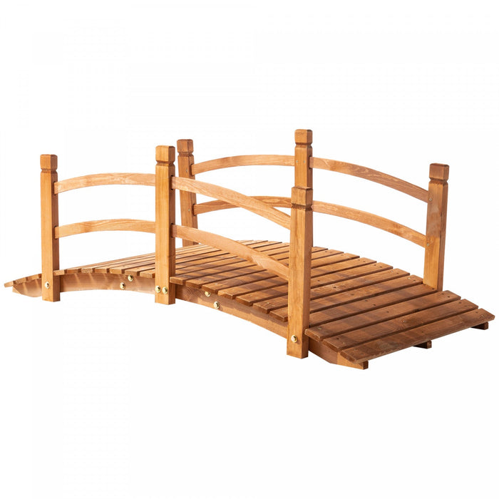 Outsunny 5ft Wooden Garden Bridge Classic Arc Footbridge With Guardrails For Stream Pond Walkway, Or