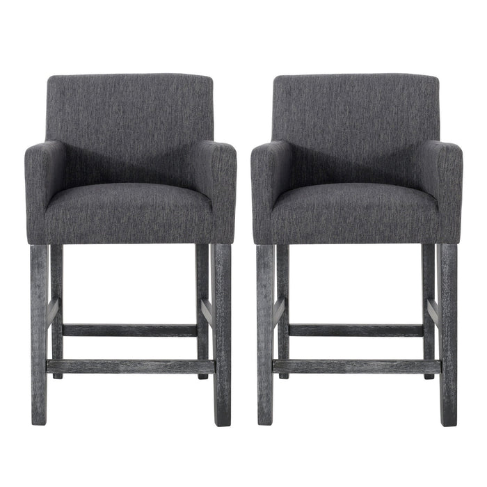 Lewis 26\" Seat Height Counter Stools Set Of 2 With Upholstered Fabric And Solid Wood Legs - Charcoal 