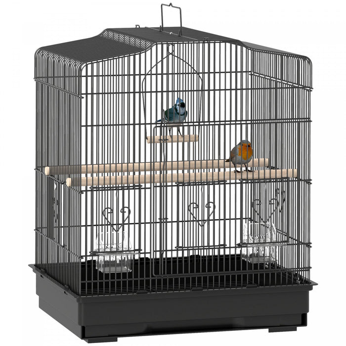 Pawhut 23" Bird Cage For Finches, Canaries Budgies, Parrot Cage With Accessories Handle, Black