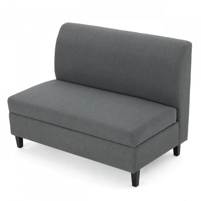 Haley Fabric Armless Loveseat With Hidden Storage And Wood Legs - Charcoal 