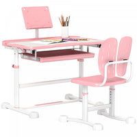 Qaba Kids Desk And Chair Set, Height Adjustable Kids Study Table And Chair Set With Tilt Desktop, La