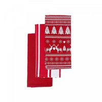 Kitchen Towel Set of 3 Red Reindeer Kitchen Linen