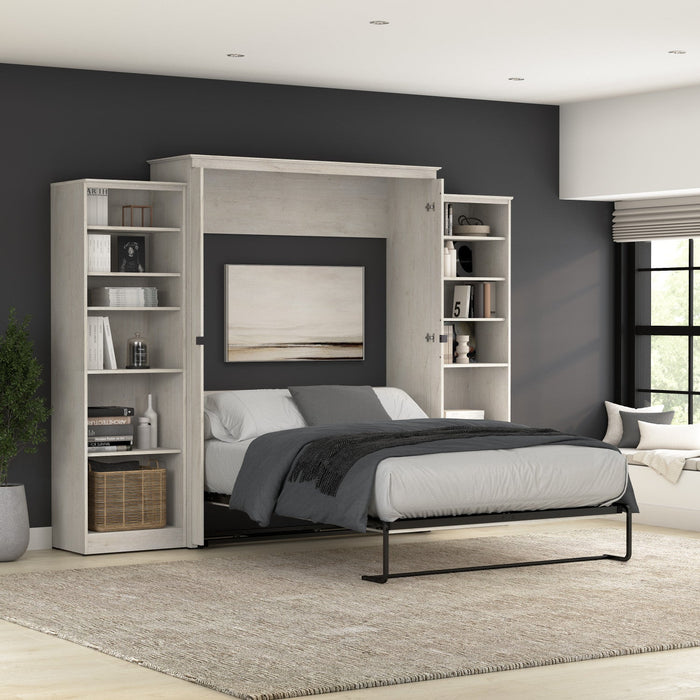 Bestar Key West Queen Murphy Bed with Closet Organizers (119 W) - Linen White Oak