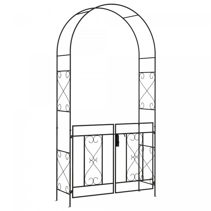 Outsunny 7.6ftmetal Garden Arch W/ Double Gate, Garden Arbor Trellis, Black