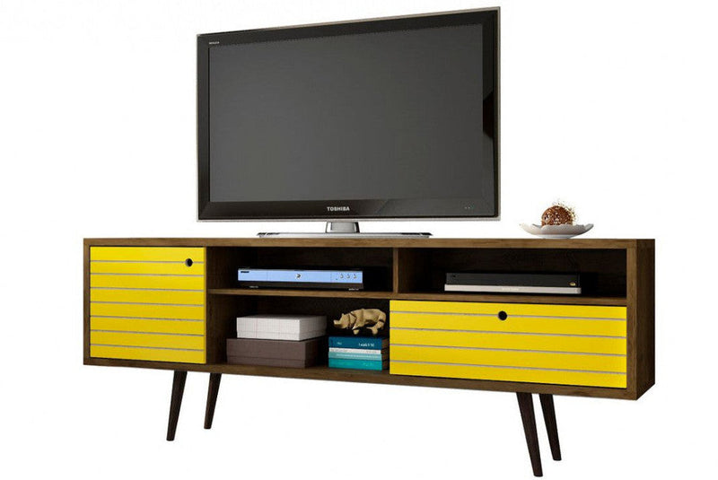 Manhattan Comfort Liberty 70.86\" Mid-Century Modern TV Stand with 4 Shelving Spaces & 1 Drawer - Rus