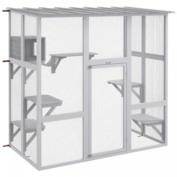 Pawhut Catio Outdoor Cat Enclosure, Wooden Outdoor Cat House Window Box With Weatherproof Roof, Brid