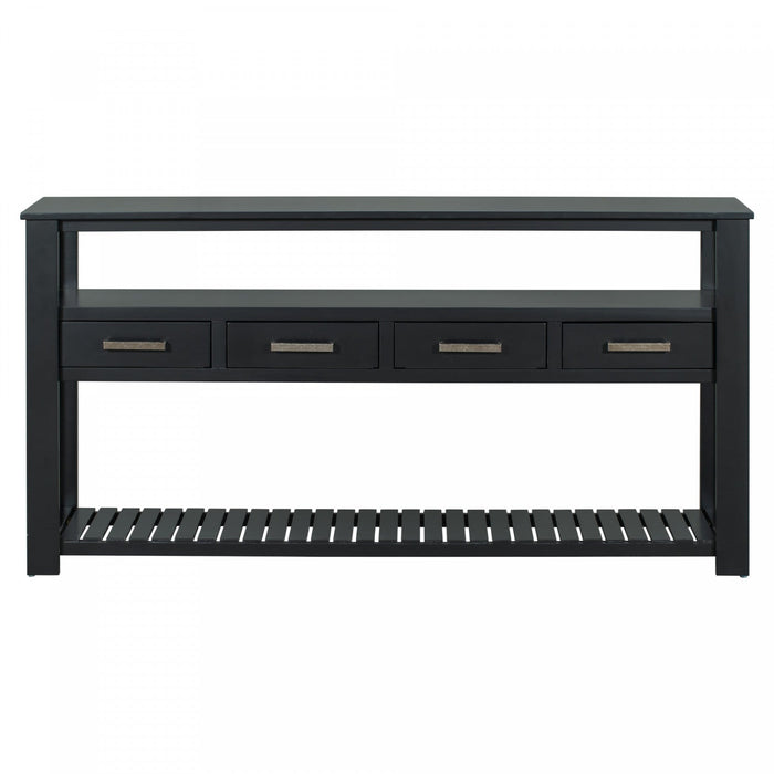 Ava 62.2'' Large Entryway Table with Drawers and Open Shelves,Black Sofa Table  