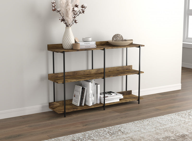 Premium 34” Console Table With 2 Shelves - Brown Reclaimed Wood With Black Metal 