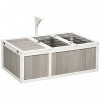 Pawhut Tortoise Habitat, Wooden Tortoise Enclosure With Openable Tops, Run Cage, Two Rooms, Grey