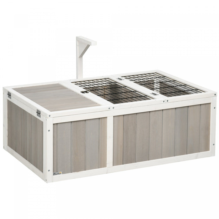 Pawhut Tortoise Habitat, Wooden Tortoise Enclosure With Openable Tops, Run Cage, Two Rooms, Grey