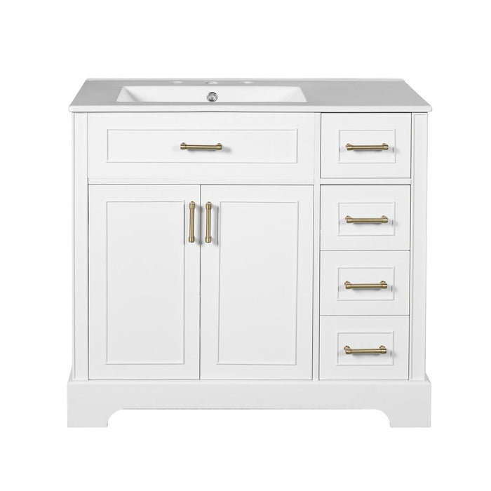 Paul 36\" Solid Wood Bathroom Vanity With Ceramic Sink - White 