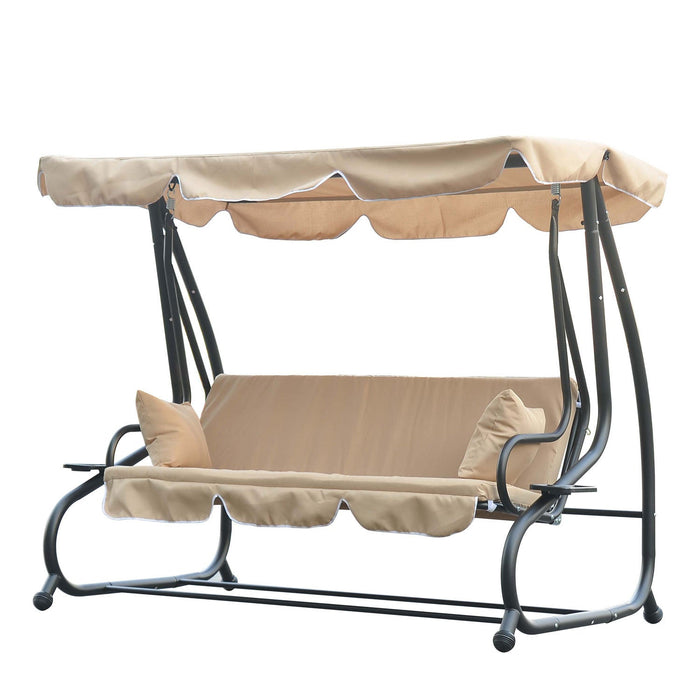 Outsunny 3-seat Outdoor Patio Swing Chair, Converting Flat Bed, Canopy Swing With Adjustable Shade, 